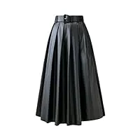 pohullan jupe plissée en cuir synthétique pour femme avec ceinture taille haute noir, noir , 40