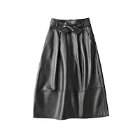 suwequest jupe longue noire de printemps pour femme avec écharpes, taille haute, jupe midi en cuir synthétique, noir , 52