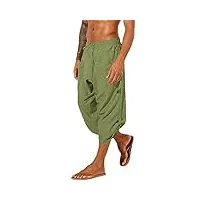 yaohuole homme chic shorts homme long cordon lin pantacourt long cordon lin pantacourt vert armée 3xl