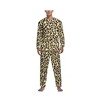 fenac léopard brun ensemble de pijama homme haut et bas de pyjama manche longue pantalon vêtements de nuit