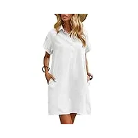 zeagoo robe d'été en lin pour femme - longueur genou - décontractée - manches courtes - avec poches, blanc., xl