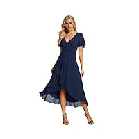 ever-pretty robe d'invité jupe trapèze col en v manches volantées robe femme chic et elegant belle robe soirée bleu marine 36