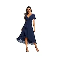 ever-pretty robe d'invité jupe trapèze col en v manches volantées robe femme chic et elegant belle robe soirée bleu marine 40