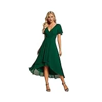 ever-pretty robe d'invité jupe trapèze col en v manches volantées robe femme chic et elegant belle robe soirée vert foncé 50