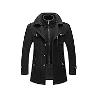manteau d'hiver for hommes mi-long en laine Épaisse trench manteaux coupe régulière caban militaire rembourré (color : black, size : m)