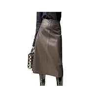 jupe en cuir véritable pour femme - taille haute - vintage - a-line - 70 cm - longue - simple - maxi robe longueur ras du sol, marron, 48