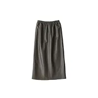 haitpant jupe crayon en peau d'agneau pour femme - streetwear coréen - fente dans le dos - coupe ajustée - longue robe portefeuille fine et droite, gris foncé 9., 52