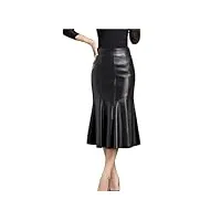 haitpant jupe élégante en forme de queue de poisson pour femme en cuir véritable marron 70 cm de long jupe plissée, noir , 48