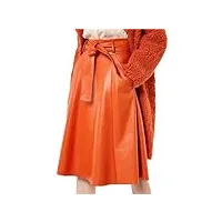 haitpant jupe plissée orange en cuir véritable avec poche pour femme, orange, 36