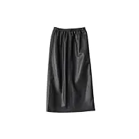 haitpant jupe crayon en peau d'agneau pour femme - streetwear coréen - fente dans le dos - coupe ajustée - longue robe portefeuille fine et droite, noir , 40