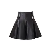 haitpant mini jupe plissée noire en cuir véritable avec fermeture éclair pour femme, a011., 48