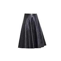 haitpant jupe longue en cuir de mouton noir pour femme - automne et hiver - jupe plissée en cuir véritable, noir , 52