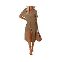umipubo robe de plage femme longue maillots de bain bikini cover up boutonnée cache-maillots et sarongs vêtements de plage d'été(brun,l)