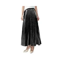 jupe plissée pour femme - taille haute - Élastique - solide - décontractée - jupe trapèze - jupe midi, noir , 40