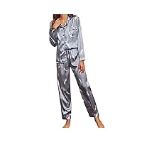 bodhis ensemble de pyjama d'été pour femme, ensemble de pyjama d'été imprimé à manches longues, vêtements de nuit, costume deux pièces, vêtements de détente pour la maison (gris
