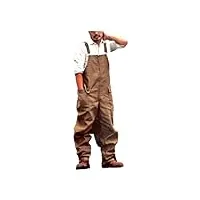 kawehiop combinaison de travail pour hommes à la mode, streetwear professionnel et confortable, pantalon de travail à bretelles amples en polyester durable, brun, 3xl