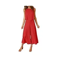 fancyinn combinaisons 2 pièces pour femmes - chemise longue basique pantalon taille haute combinaisons rouge l