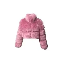 manteau court en fausse fourrure pour femme - col montant - coupe ajustée - veste d'hiver en fourrure, dark, m