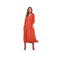 joe browns boutique robe longue plissée brodée, orange, 46 femme