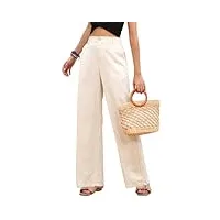 heekpek pantalon fluide femme ete en lin casual ample léger pantalon avec poches pantalon large chic et elegant solide couleur, beige, l