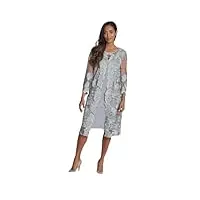 gina bacconi embroidered lace mock jacket with jersey dress robe de cocktail, dove, 42 femme