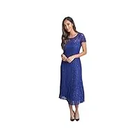 gina bacconi robe mi-longue en dentelle à paillettes à manches courtes cocktail, bleu iris, 46 femme