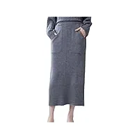 dbfbdtu jupe en tricot cachemire d'automne et d'hiver pour femme - jupe droite taille haute - jupe enveloppante pour femme, gris, 48