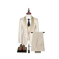 btaisyde mens tuxedo costumes 3 pièce slim fit luxe casual mariage dîner d’affaires jacquard costume pour hommes vestes blazer pantalon,beige,52