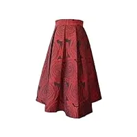 jupe en jacquard rouge pour femme - taille haute - coupe ajustée - jupe trapèze élégante, rouge, 44