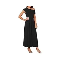 grace karin robe trapèze femme manches courtes asymétrique Épaule dénudée de soirée maxi longue décontractée taille Élastique de cocktail Été noir l