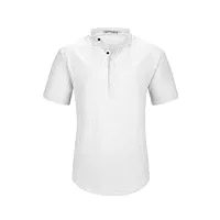 yaohuole chemisette homme manche courte lin chemises casual homme men henley shirt blanc xl