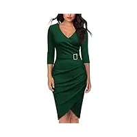 rayson robe femme chic et elegant avec ceinture mi longue robe crayon à manches longues col en v robe de ceremonie cocktai dress pour femme(vert, m)