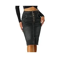 allegra k jupe en jean décontractée pour femmes taille haute fendue sur le devant stretch jupes en jean a-line noir l