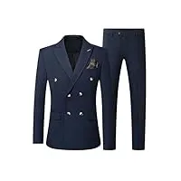 costume 3 pièces pour homme - style décontracté - double boutonnage - blazers - veste, pantalon, gilet, bleu marine, xxl