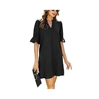 cmtop femmes robe tunique col en v demi-manches robe de à pour femmes longueur au genou casual respirant couleur unie l noir