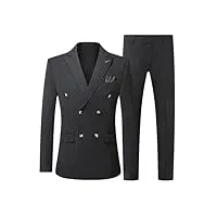 costume 3 pièces pour homme - style décontracté - double boutonnage - blazers - veste, pantalon, gilet, gris foncé, xxxl