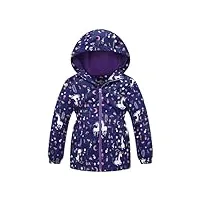 dawils softshell veste fille imperméable veste de pluie polaire enfant hiver déperlante et coupe-vent violet licorne impression blouson à capuche, 5-6 ans