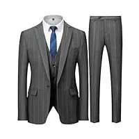 blazers veste pantalon gilet homme business british plaid rayé costume manteau pantalon gilet, ensemble de 3 pièces gris., l