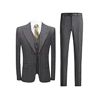 costume 3 pièces pour homme - veste de fête avec pantalon - gilet - rayures verticales - ensembles de mariage pour homme, 625 gris 9, l