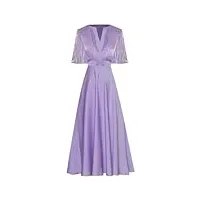 adhdyuud robe d'été vintage pour femme, col en v, manches courtes, perles, taille haute, robe midi, lavande, s