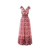 adhdyuud robe d'été vintage pour femme avec col en v sans manches et taille élastique, rouge, xl