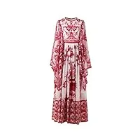 adhdyuud robe d'été vintage décontractée à manches chauve-souris avec imprimé floral, rouge, m