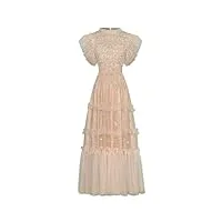 adhdyuud robe d'été vintage en maille avec col montant et taille élastique à volants pour femme, kaki, l