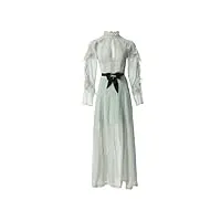 adhdyuud robe longue en mousseline de soie de style bohème avec col montant et volants en dentelle pour femme, en8 léger, xl