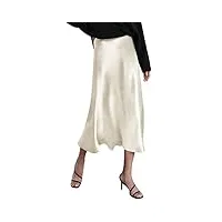 zeagoo jupe longue en satin taille haute élégante en soie midi jupe de travail décontractée s-xxl, crème, m