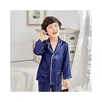 cbldf ensemble de pyjama 2 pièces classique en soie pour garçons et filles, haut de pyjama long avec pantalon pleine longueur, vêtements de nuit, vêtements de nuit (bleu 130 cm)
