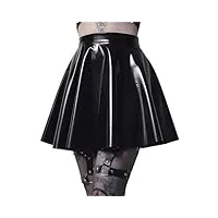mini jupe patineuse plissée en cuir synthétique pour femme noir, noir , 36