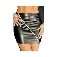 mini jupe plissée sexy en cuir verni pour femme avec fermeture éclair et taille haute, noir , 36