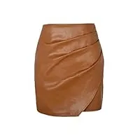 mini jupe plissée irrégulière taille haute en cuir pu pour femme avec fermeture éclair, marron, 44