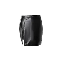 mini jupe en cuir synthétique avec fermeture éclair pour femme noir taille haute asymétrie fête sexy, noir , 36